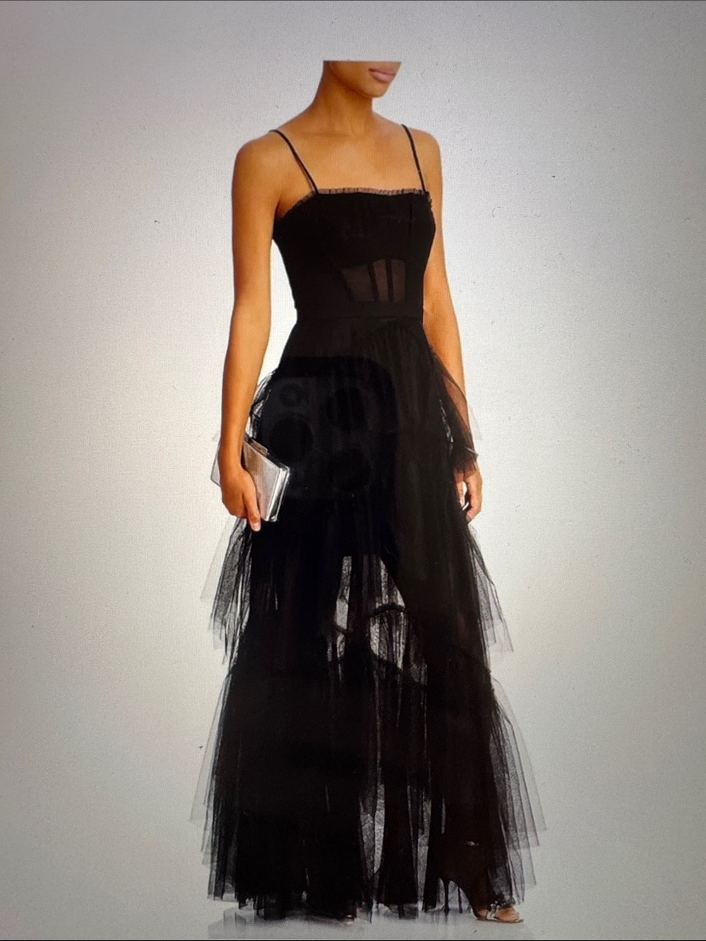 BCBGMAXAZRIA Oly Tulle Ruffle Tiered Corset Gown Sz 8 NWT